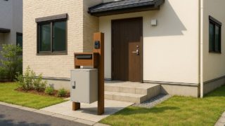 【伊勢原市】宅配ボックスの価格帯|長く使えて元が取れるモデル 伊勢原市の戸建て外構に施工された宅配ボックスのイメージ