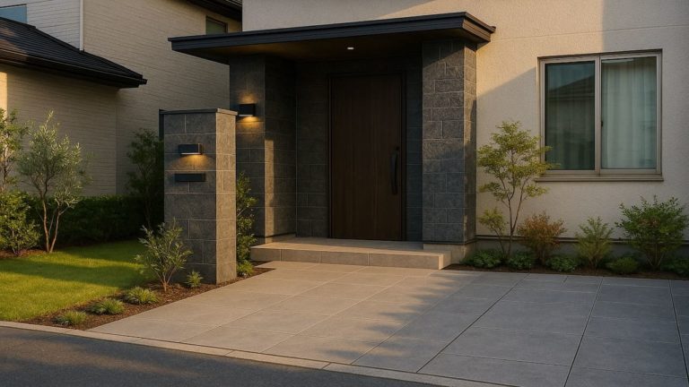 伊勢崎市の戸建て外構に施工された玄関アプローチのイメージ