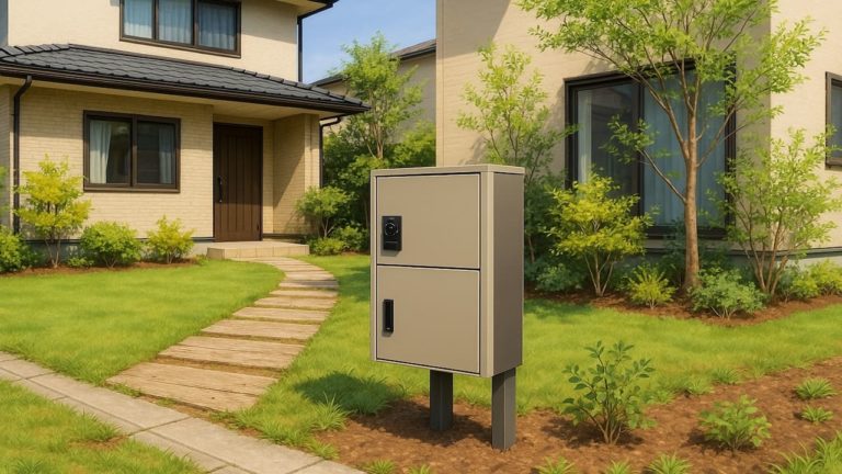 伊勢崎市の戸建て外構に施工された宅配ボックスのイメージ
