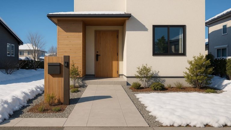 石狩市の戸建て外構に施工された玄関アプローチのイメージ