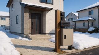 【石狩市】宅配ボックスの費用感|トラブル事例と回避策の実録 石狩市の戸建て外構に施工された宅配ボックスのイメージ