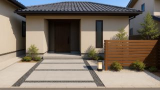 【伊丹市】玄関アプローチの総額相場|照明・防犯の見落とし防止 伊丹市の戸建て外構に施工された玄関アプローチのイメージ