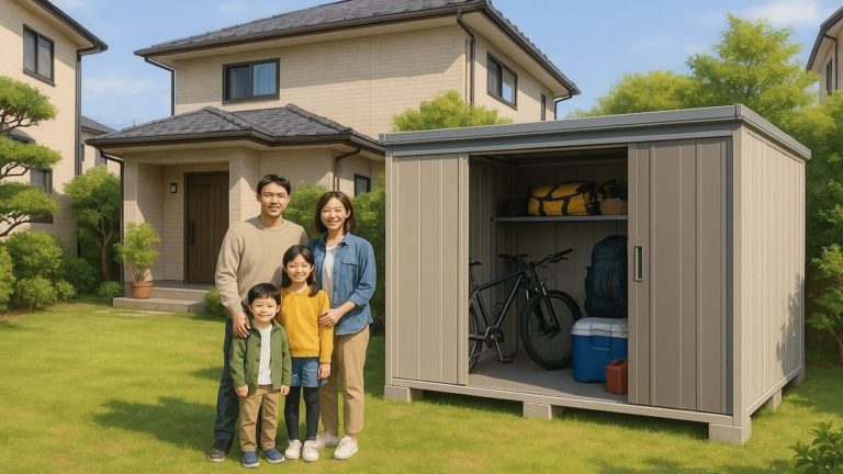 岩国市の住宅に施工された屋外用物置イメージ