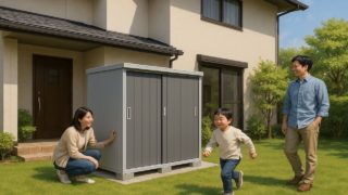 磐田市の住宅に施工された屋外用物置イメージ