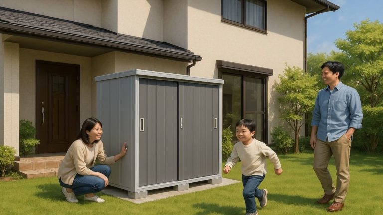 磐田市の住宅に施工された屋外用物置イメージ