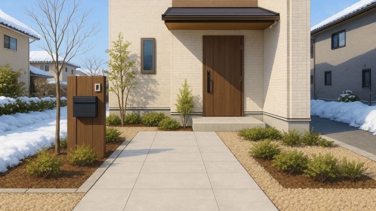 岩手県の戸建て外構に施工された玄関アプローチのイメージ