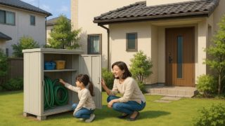 【和泉市】物置費用の相場と業者依頼の流れ|初めての人向け 和泉市の住宅に施工された屋外用物置イメージ