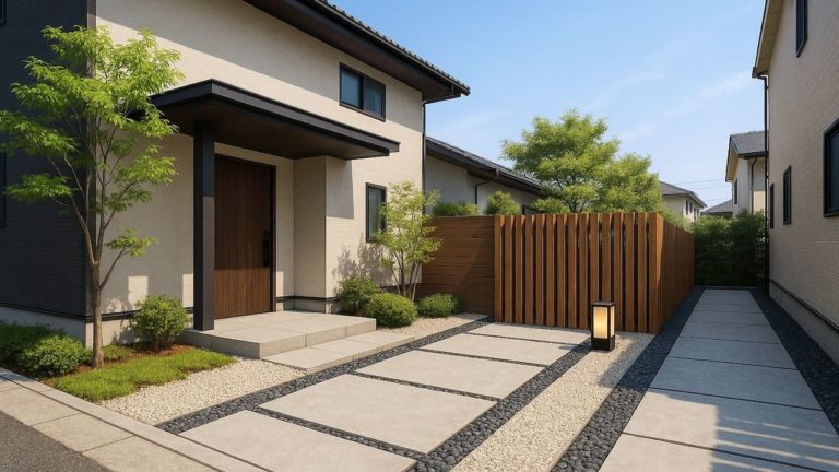 出雲市の戸建て外構に施工された玄関アプローチのイメージ