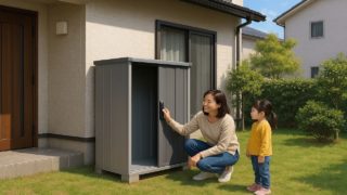 門真市の住宅に施工された屋外用物置イメージ