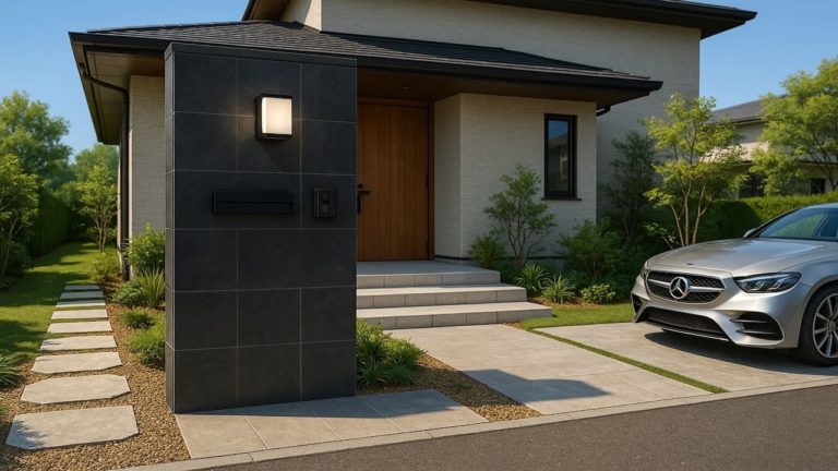 鹿児島県の戸建て外構に施工された門柱のイメージ