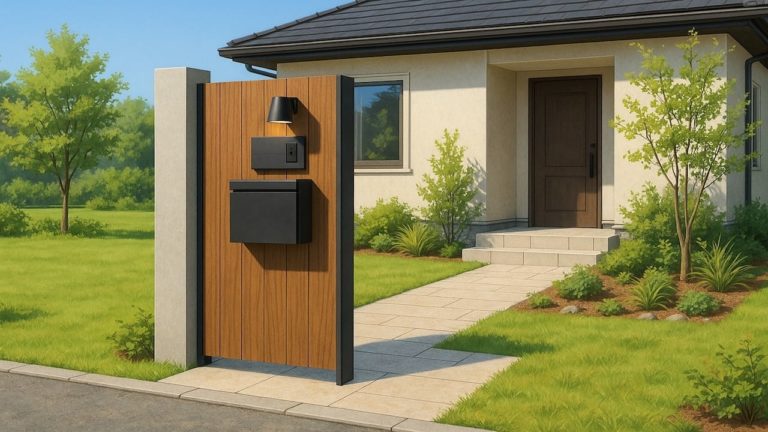 甲斐市の戸建て外構に施工された門柱のイメージ