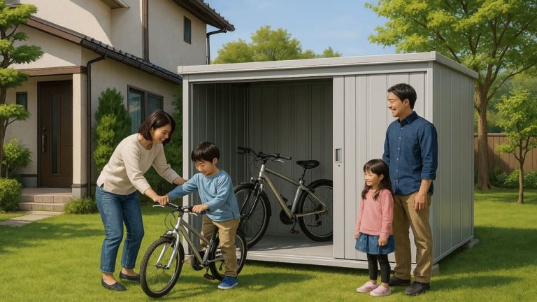 甲斐市の住宅に施工された屋外用物置イメージ