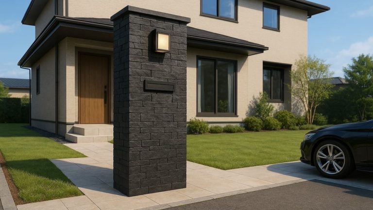 掛川市の戸建て外構に施工された門柱のイメージ