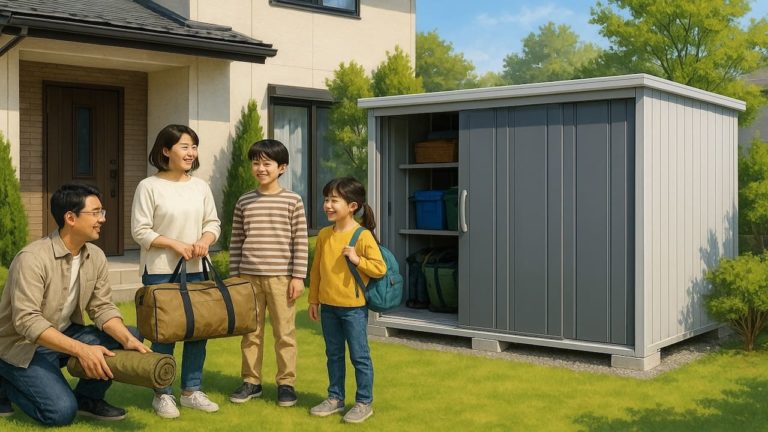 掛川市の住宅に施工された屋外用物置イメージ