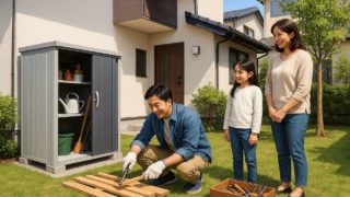 【加古川市】物置費用の相場まとめ|安くておしゃれを両立するには? 加古川市の住宅に施工された屋外用物置イメージ