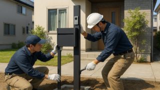 【鎌ケ谷市】門柱の工事相場|費用を抑えるタイミングと発注法 鎌ヶ谷市の戸建て外構に施工された門柱のイメージ