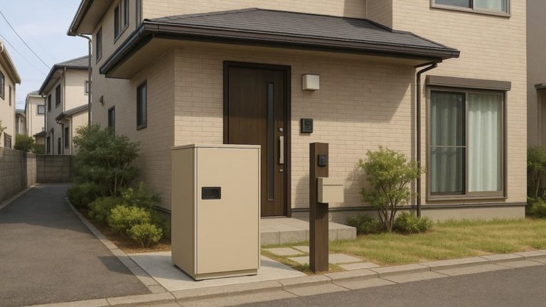 神奈川県の戸建て外構に施工された宅配ボックスのイメージ