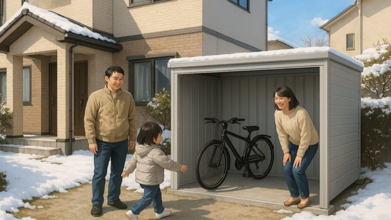 金沢市の住宅に施工された屋外用物置イメージ