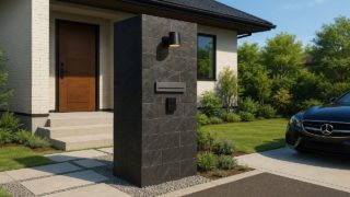 【鹿屋市】門柱の価格を抑える|おしゃれに見せる節約デザイン 鹿屋市の戸建て外構に施工された門柱のイメージ