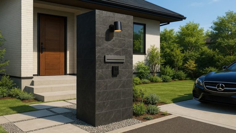 鹿屋市の戸建て外構に施工された門柱のイメージ