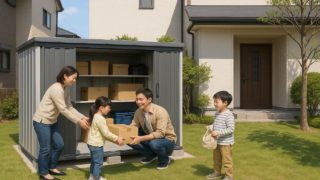 鹿屋市の住宅に施工された屋外用物置イメージ