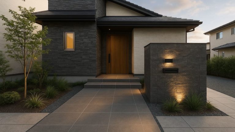 鹿沼市の戸建て外構に施工された玄関アプローチのイメージ