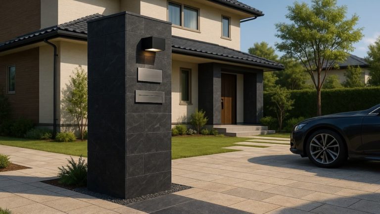 唐津市の戸建て外構に施工された門柱のイメージ