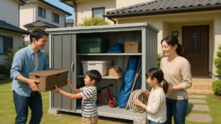 唐津市の住宅に施工された屋外用物置イメージ