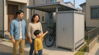 【刈谷市】物置の工事相場はいくら?本体+基礎+施工の合計 刈谷市の住宅に施工された屋外用物置イメージ