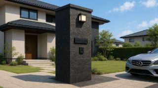 【春日井市】門柱の見積もり相場|トラブルを防ぐ注意ポイント 春日井市の戸建て外構に施工された門柱のイメージ