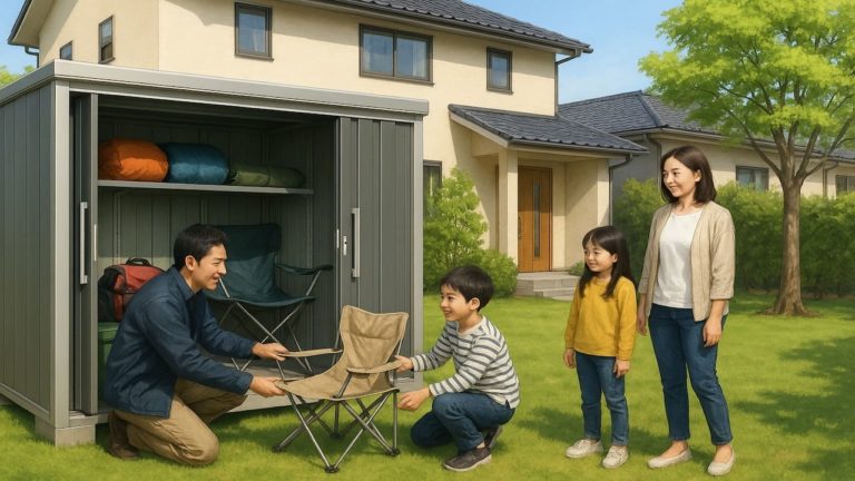 春日井市の住宅に施工された屋外用物置イメージ