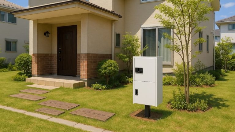 春日部市の戸建て外構に施工された宅配ボックスのイメージ