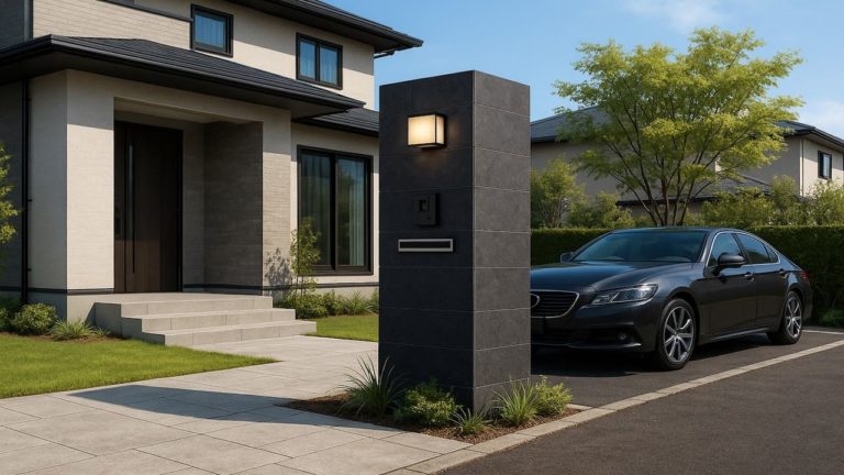 春日部市の戸建て外構に施工された門柱のイメージ