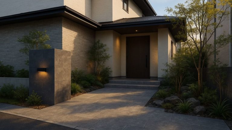 川越市の戸建て外構に施工された玄関アプローチのイメージ