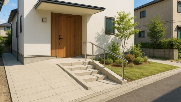 君津市の戸建て外構に施工された玄関アプローチのイメージ