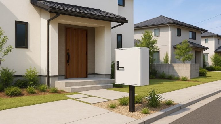 霧島市の戸建て外構に施工された宅配ボックスのイメージ