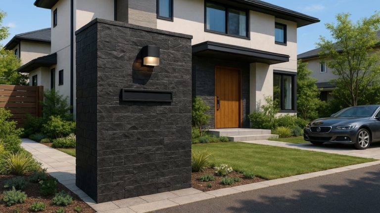 霧島市の戸建て外構に施工された門柱のイメージ