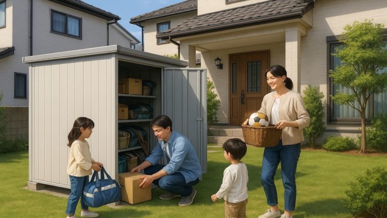 霧島市の住宅に施工された屋外用物置イメージ