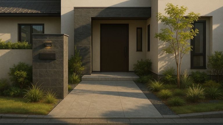 桐生市の戸建て外構に施工された玄関アプローチのイメージ