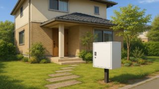 桐生市の戸建て外構に施工された宅配ボックスのイメージ