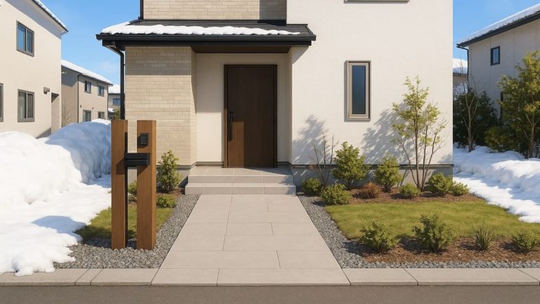 北広島市の戸建て外構に施工された玄関アプローチのイメージ