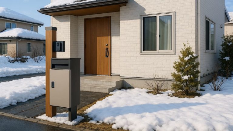 北広島市の戸建て外構に施工された宅配ボックスのイメージ