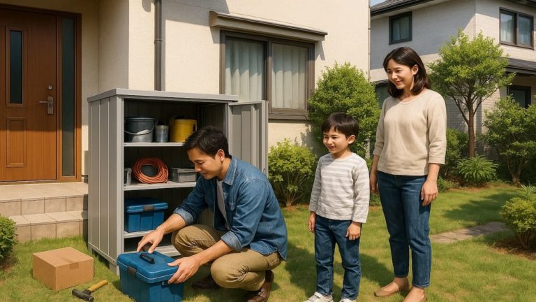 神戸市の住宅に施工された屋外用物置イメージ