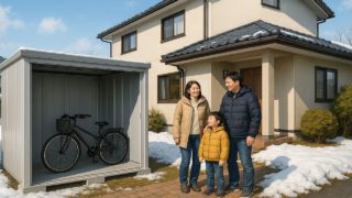 【甲府市】おしゃれな物置の相場価格|おすすめ人気モデルを紹介 甲府市の住宅に施工された屋外用物置イメージ