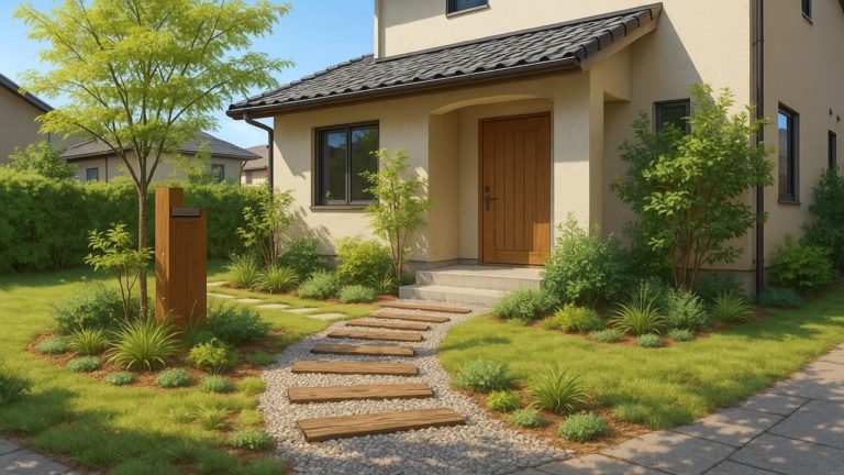 古河市の戸建て外構に施工された玄関アプローチのイメージ