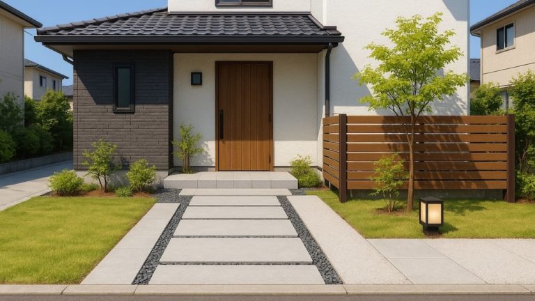 国分寺市の戸建て外構に施工された玄関アプローチのイメージ