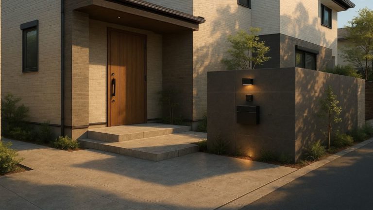 江南市の戸建て外構に施工された玄関アプローチのイメージ