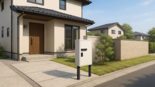 【江南市】宅配ボックスの価格帯|室内取り出しで快適性アップ 江南市の戸建て外構に施工された宅配ボックスのイメージ
