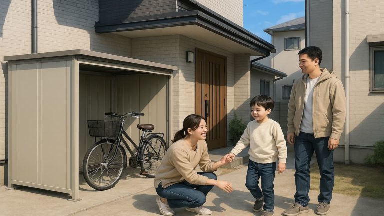 江南市の住宅に施工された屋外用物置イメージ