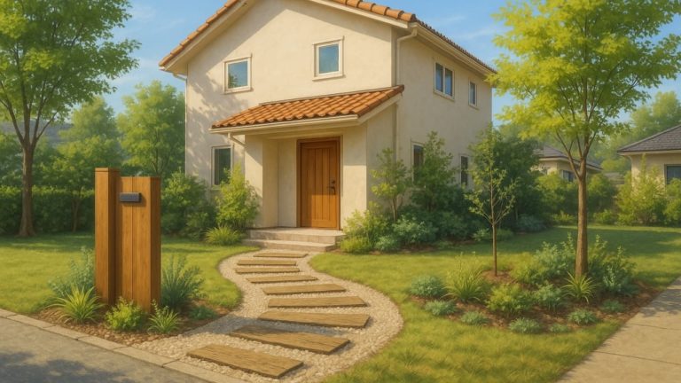 郡山市の戸建て外構に施工された玄関アプローチのイメージ